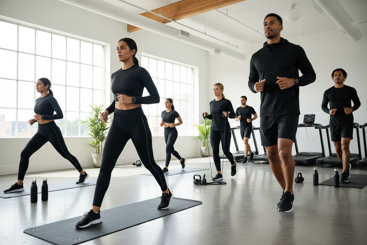 wearing black sports wear white people